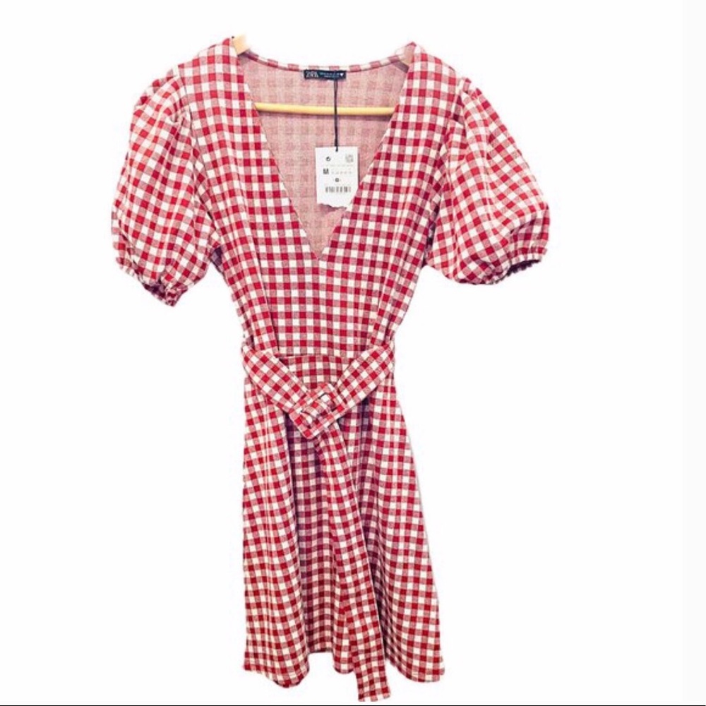 Zara RedGingham dress size large new with tags